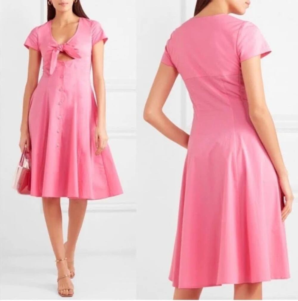 STAUD 6 Alice bubblegum pink tie front midi dress